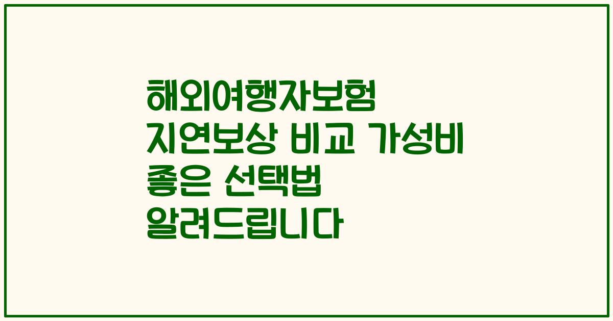해외여행자보험 지연보상 비교 가성비 좋은 선택법 알려드립니다
