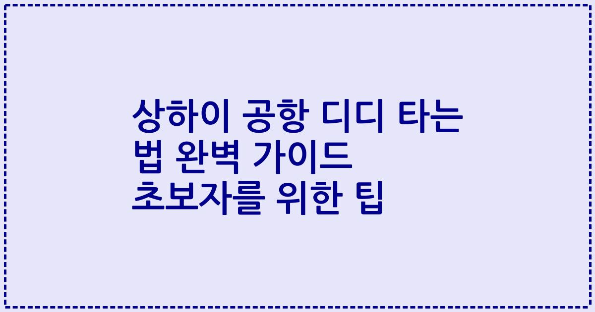 상하이 공항 디디 타는 법 완벽 가이드 초보자를 위한 팁